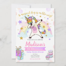 Dabbing Unicorn Birthday Invitation