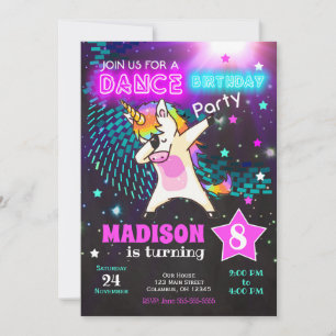 Dabbing Unicorn Birthday Invitation / Dance Party