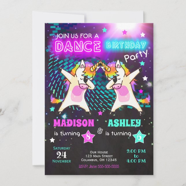 Dabbing Unicorn Birthday Invitation / Joint Party (Front)