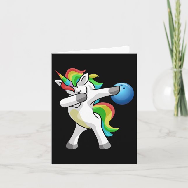 Dabbing Unicorn Bowling Bowler Funny Dab Dance Rai Card (Front)