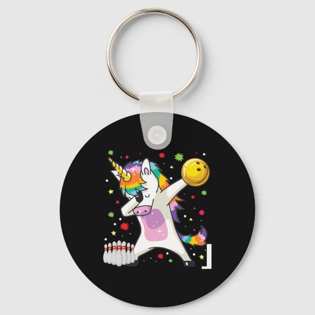 Dabbing Unicorn Bowling Funny Bowling Boy Girl  Key Ring (Front)