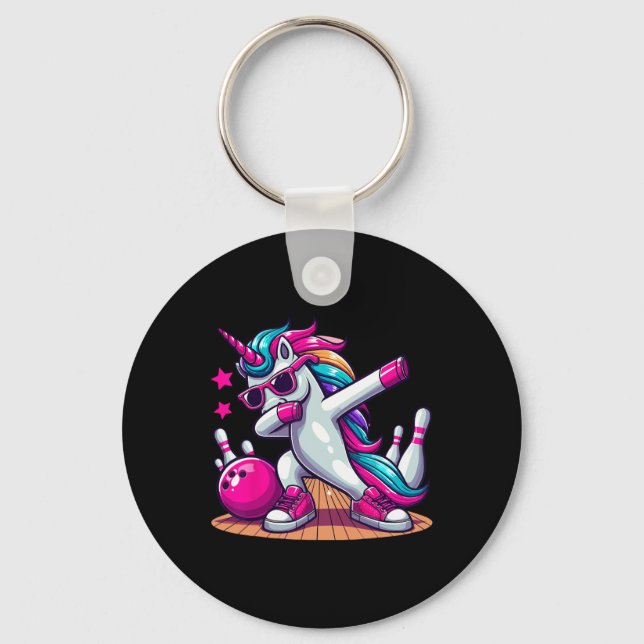 Dabbing Unicorn Bowling  Key Ring (Front)