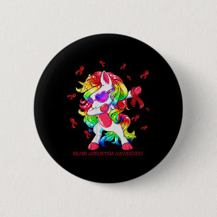 Dabbing Unicorn Brain Aneurysm Awareness Ribbon  G 6 Cm Round Badge