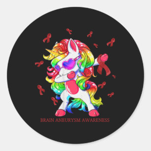 Dabbing Unicorn Brain Aneurysm Awareness Ribbon G Classic Round Sticker