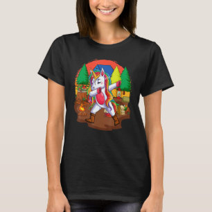 Dabbing Unicorn Camping Cute Vintage Girls Campers T-Shirt