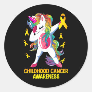 Dabbing Unicorn Childhood Cancer Awareness Warrior Classic Round Sticker