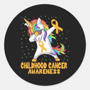 Dabbing Unicorn Childhood Cancer Awareness Warrior Classic Round Sticker