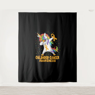 Dabbing Unicorn Childhood Cancer Awareness Warrior Tapestry