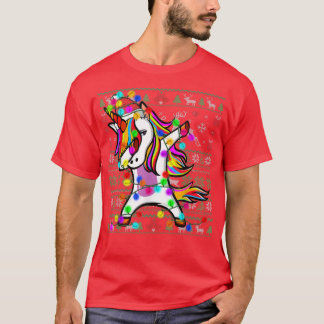 Dabbing Unicorn Christmas Lights Ugly Christmas Sw T-Shirt