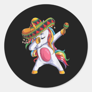 Dabbing Unicorn Cinco De Mayo Kids Girls Women Mex Classic Round Sticker