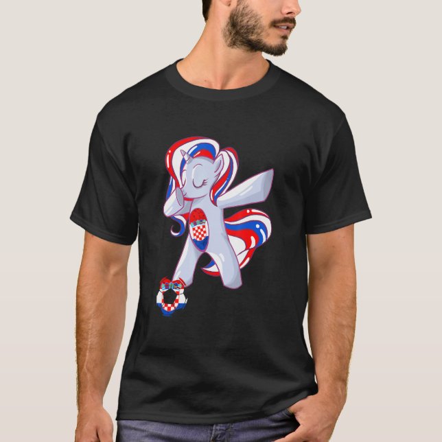 Dabbing Unicorn Croatian Flag Croatian Soccer Croa T-Shirt (Front)