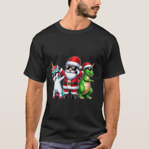 Dabbing Unicorn Dinosaur Men Women Kids Boys Santa T-Shirt