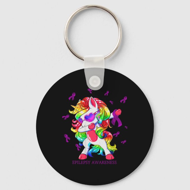 Dabbing Unicorn Epilepsy Awareness Ribbon  Gifts  Key Ring (Front)