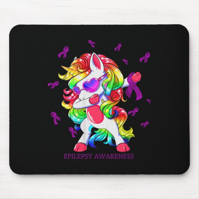 Dabbing Unicorn Epilepsy Awareness Ribbon  Gifts  Mouse Pad (Front)