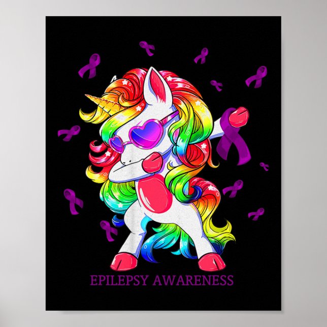 Dabbing Unicorn Epilepsy Awareness Ribbon Gifts  Poster (Front)
