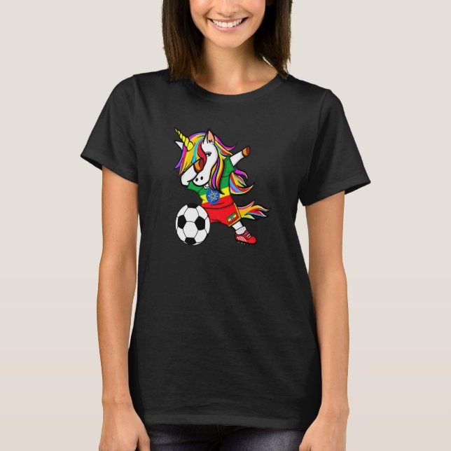 Dabbing Unicorn Ethiopia Football  Ethiopian Flag  T-Shirt (Front)