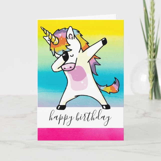 Dabbing Unicorn Fun Birthday Girl Pastel Rainbow Card (Front)