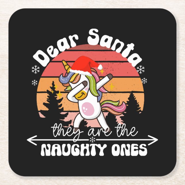  Dabbing Unicorn Funny Christmas Square Paper Coaster (Front)