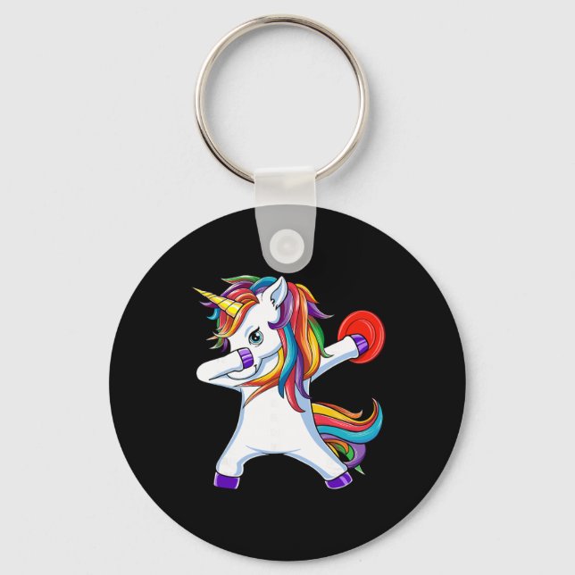 Dabbing Unicorn Funny Flying Disc Golf Player  Key Ring (Front)