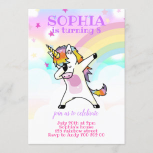 Dabbing Unicorn Funny Rainbow Girl Birthday Invitation