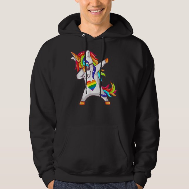 Dabbing Unicorn Gay Pride Lgbt Lesbian Rainbow Fla Hoodie (Front)