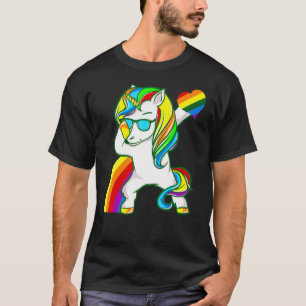 Dabbing Unicorn Gay Pride Lgbt Lesbian Rainbow Fla T-Shirt