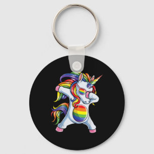 Dabbing Unicorn Gay Pride LGBT Rainbow Key Ring