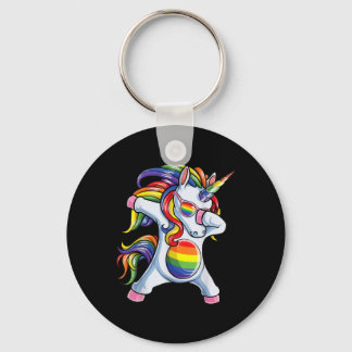Dabbing Unicorn Gay Pride LGBT Rainbow Key Ring