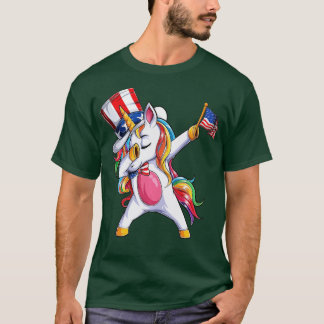 Dabbing Unicorn Girls 4th of July American Flag Un T-Shirt