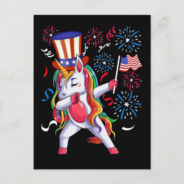 Dabbing Unicorn Girls 4th of July Women USA Postcard (Front)