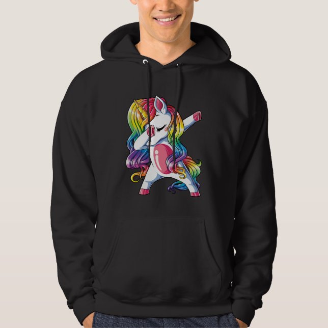 Dabbing Unicorn Girls Kids Rainbow Dab Dance Squad Hoodie (Front)