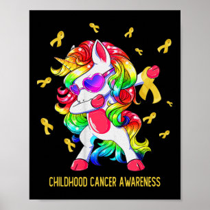Dabbing unicorn gold ribbon childhood cancer aware poster