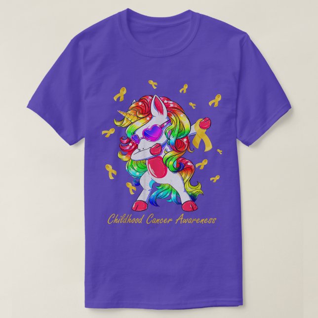 Dabbing Unicorn Gold Ribbon Childhood Cancer Aware T-Shirt (Design Front)