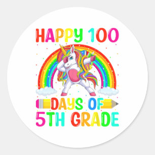 Dabbing Unicorn Happy 100th Day Of School 4th Grad Classic Round Sticker