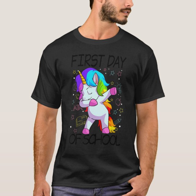 Dabbing Unicorn Happy First Day Of School Teacher  T-Shirt (Front)
