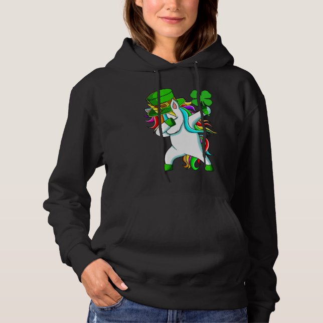 Dabbing Unicorn Happy St Patrick's Day Lucky Shamr Hoodie (Front)