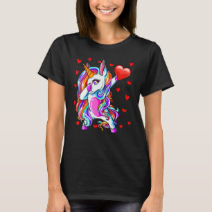 Dabbing Unicorn Heart and Love Valentines Day Rain T-Shirt