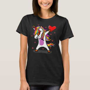 Dabbing Unicorn Heart and Love Valentines Day Rain T-Shirt