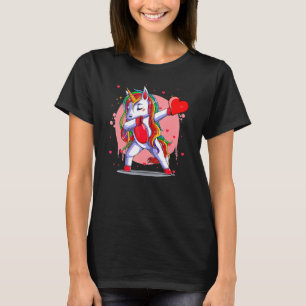 Dabbing Unicorn Heart And Love Valentines Day Rain T-Shirt