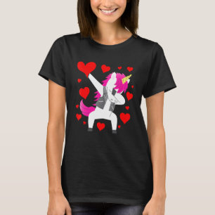 Dabbing Unicorn Heart Valentines Day Boys Girls Ki T-Shirt