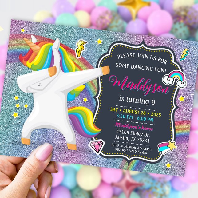 Dabbing Unicorn Invitation for Dance Party (Dabbing Unicorn Invitation for Dance Party)