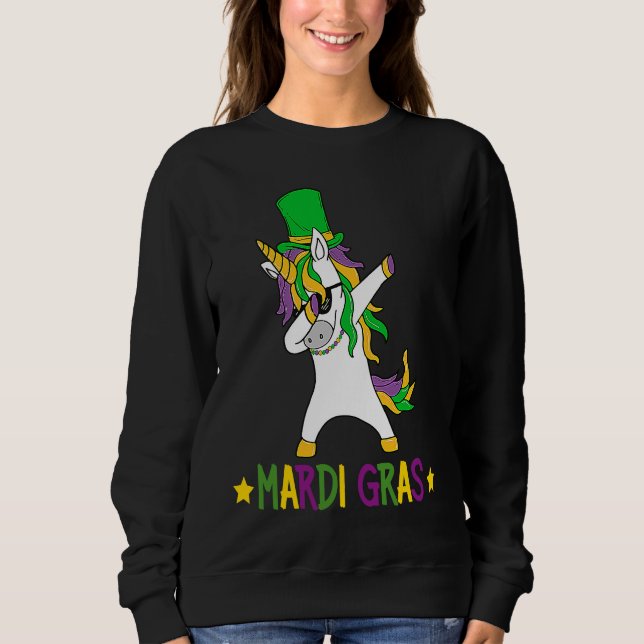 Dabbing Unicorn Jester Mardi Gras New Orleans Carn Sweatshirt (Front)