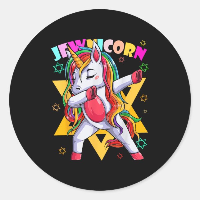 Dabbing Unicorn Jewnicorn Jewish Jew Rosh Hashanah Classic Round Sticker (Front)