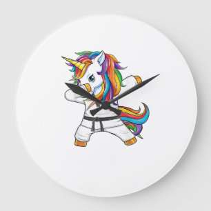 Dabbing Unicorn Karate Taekwondo Kids Girls Martia Large Clock