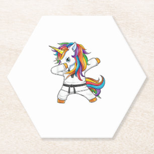 Dabbing Unicorn Karate Taekwondo Kids Girls Martia Paper Coaster