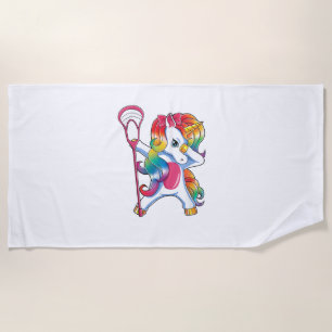 Dabbing Unicorn Lacrosse Funny Lax Player T-Shirt Beach Towel