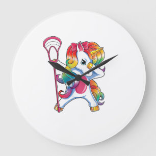 Dabbing Unicorn Lacrosse Funny Lax Player T-Shirt Large Clock