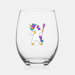 Dabbing Unicorn Lacrosse LAX Shirt Funny Tee Gift Stemless Wine Glass