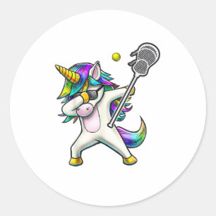 Dabbing Unicorn Lacrosse Shirt Kids Unicorn Gifts Classic Round Sticker