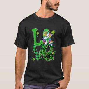 Dabbing Unicorn LOVE Shamrock Funny St Patrick's D T-Shirt